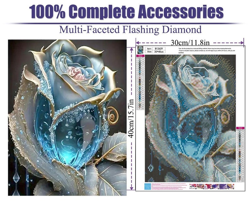 BOHADIY Rose Diamond Painting Kits for Adults-Flower Diamond Art Kits for Adults Round 5D Floral Gem Art Kits for Adult DIY Crafts Kits Gift Home Wall Decor Gifts16x12inch - Image 2